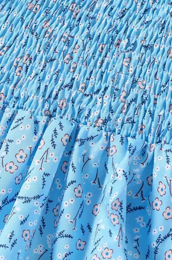 Sky color printed cotton blend fit&flared style dresses