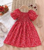 Red color printed cotton blend fit&flared style dresses