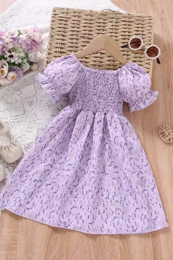Light purple color printed cotton blend fit&flared style dresses