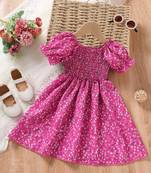 Dark pink color printed cotton blend fit&flared style dresses