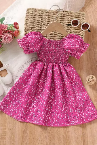 Dark pink color printed cotton blend fit&flared style dresses