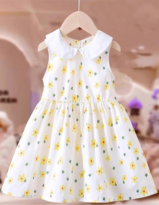 White color printed cotton blend fit&flared style dresses 1
