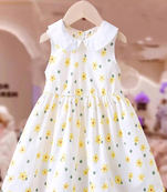 White color printed cotton blend fit&flared style dresses