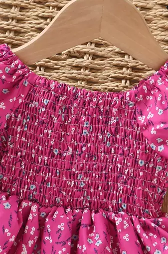 Dark pink color printed cotton blend fit&flared style dresses