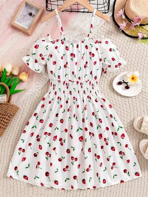White color printed cotton blend fit&flared style dresses 1