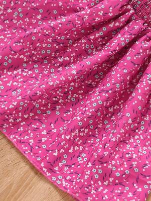 Dark pink color printed cotton blend fit&flared style dresses 5