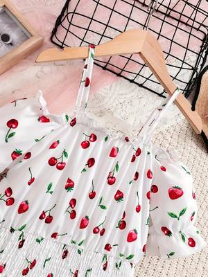 White color printed cotton blend fit&flared style dresses 2