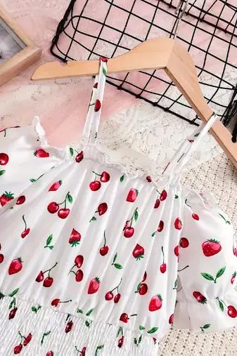 White color printed cotton blend fit&flared style dresses