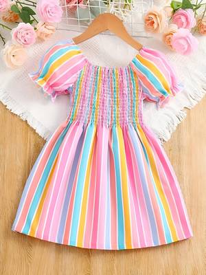 Pink color printed cotton blend fit&flared style dresses 1