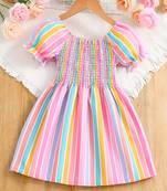 Pink color printed cotton blend fit&flared style dresses