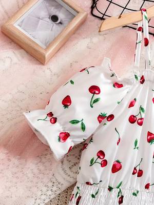 White color printed cotton blend fit&flared style dresses 4