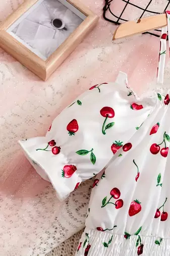 White color printed cotton blend fit&flared style dresses