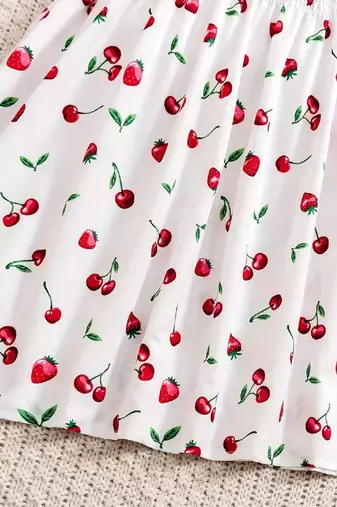 White color printed cotton blend fit&flared style dresses
