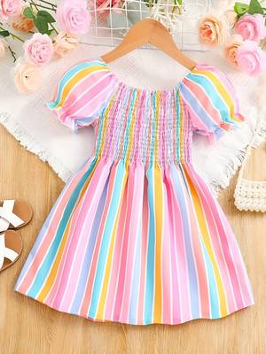 Pink color printed cotton blend fit&flared style dresses 2