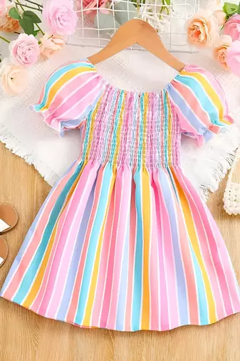Pink color printed cotton blend fit&flared style dresses