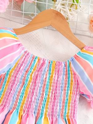 Pink color printed cotton blend fit&flared style dresses 3