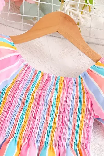 Pink color printed cotton blend fit&flared style dresses