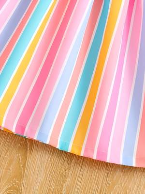 Pink color printed cotton blend fit&flared style dresses 4