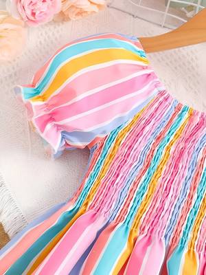 Pink color printed cotton blend fit&flared style dresses 5