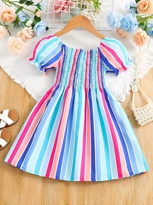 Blue color printed cotton blend fit&flared style dresses 1
