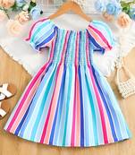 Blue color printed cotton blend fit&flared style dresses