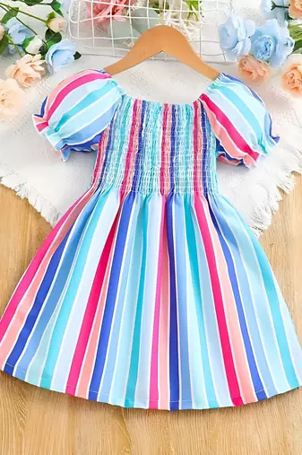 Blue color printed cotton blend fit&flared style dresses