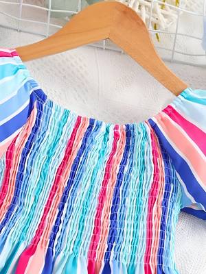 Blue color printed cotton blend fit&flared style dresses 3