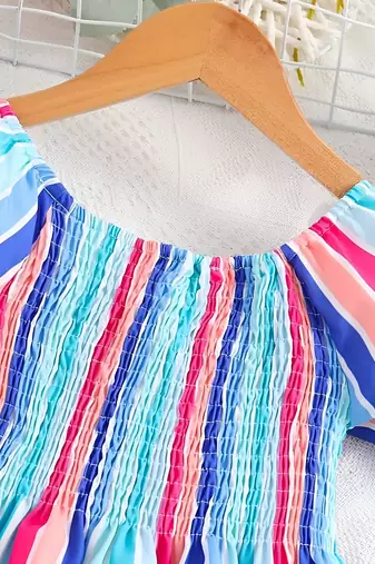 Blue color printed cotton blend fit&flared style dresses