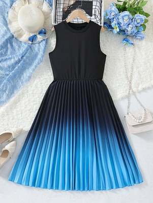 Sky-black color printed cotton blend fit&flared style dresses 1