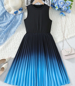 Sky-black color printed cotton blend fit&flared style dresses