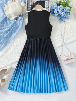 Sky-black color printed cotton blend fit&flared style dresses 3
