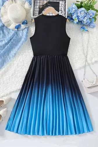 Sky-black color printed cotton blend fit&flared style dresses
