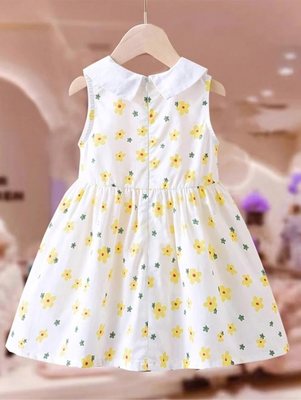 White color printed cotton blend fit&flared style dresses 2
