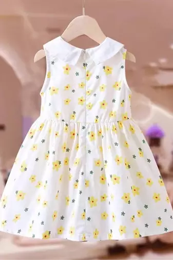 White color printed cotton blend fit&flared style dresses