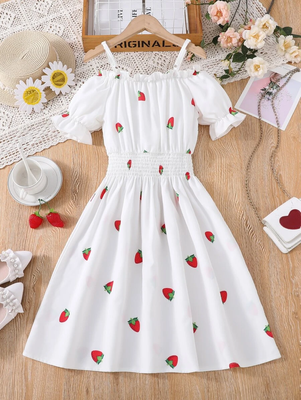 White color printed cotton blend fit&flared style dresses 1