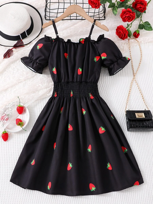 Black color printed cotton blend fit&flared style dresses 1