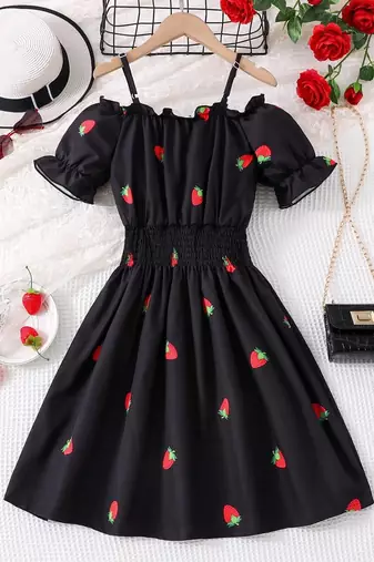 Black color printed cotton blend fit&flared style dresses