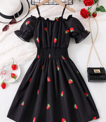 Black color printed cotton blend fit&flared style dresses