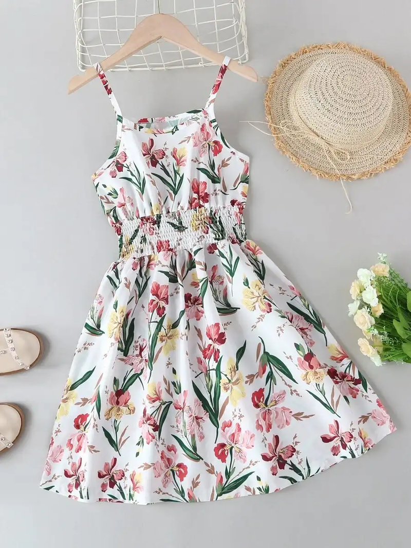 White color printed cotton blend fit&flared style dresses