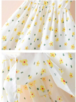 White color printed cotton blend fit&flared style dresses 3