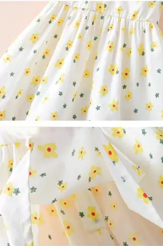 White color printed cotton blend fit&flared style dresses