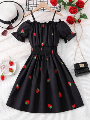 Black color printed cotton blend fit&flared style dresses 2
