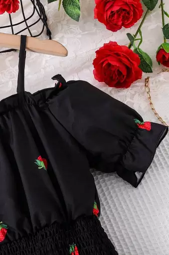Black color printed cotton blend fit&flared style dresses