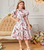 Snow color printed cotton blend fit&flared style dresses