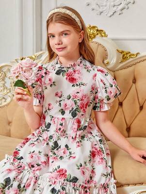 Snow color printed cotton blend fit&flared style dresses 2