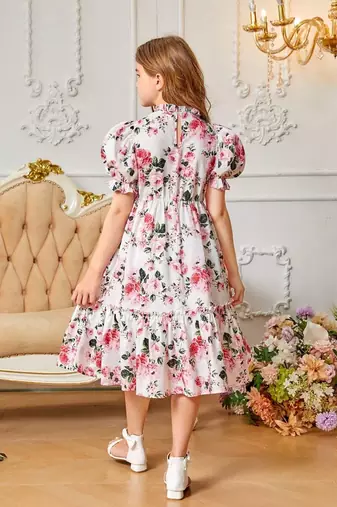 Snow color printed cotton blend fit&flared style dresses