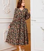 Black color printed cotton blend fit&flared style dresses