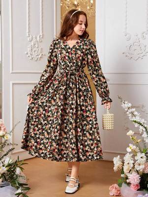 Black color printed cotton blend fit&flared style dresses 2