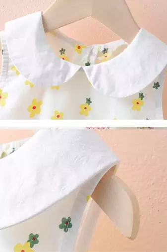 White color printed cotton blend fit&flared style dresses