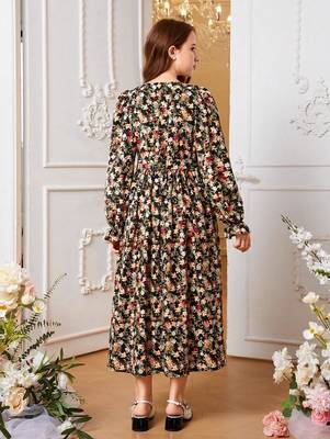 Black color printed cotton blend fit&flared style dresses 3
